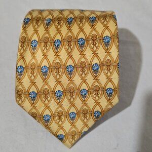 Lavin Paris Made in France 100% Silk Necktie - Gold Blue Geo -
